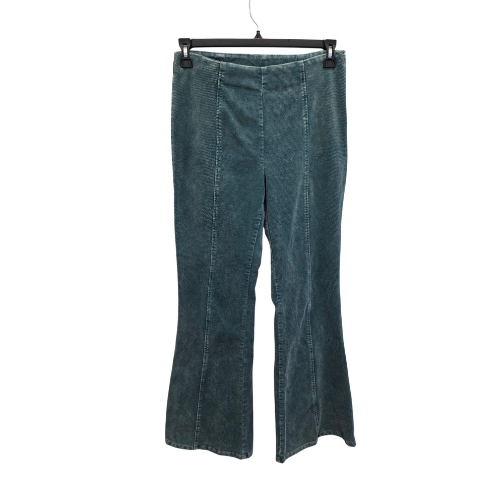 Mystree Corduroy‎ Bell Bottom Pants Women Large Green Side Zip Boho Retro Flare